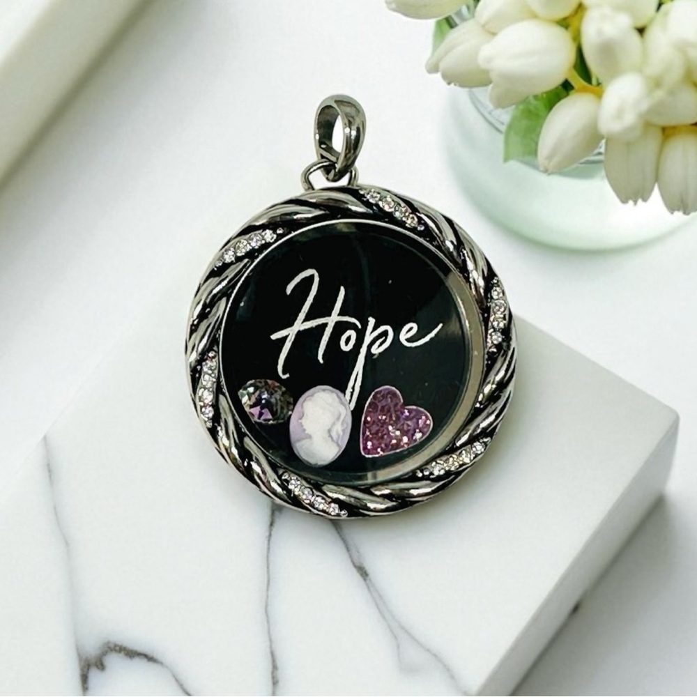 Origami Owl Hope Necklace with Silver and Purple Accents